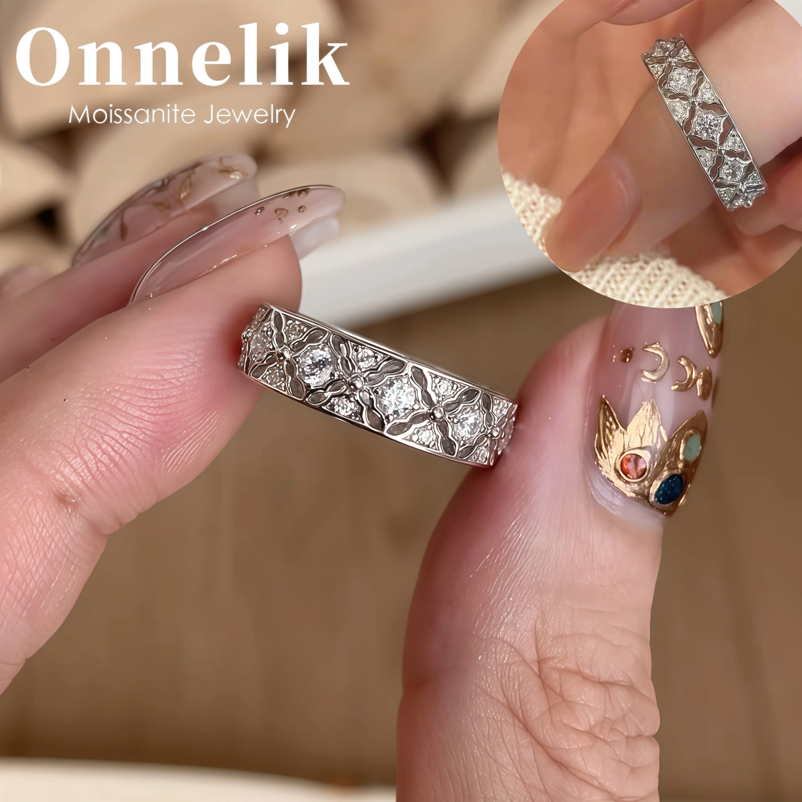 Onnelik S925 стерлингового серебра 0,1 карата кольцо с муассанитом для женщин уникальное кольцо на годовщину свадьбы вечности роскошные изысканные ювелирные изделия подарок