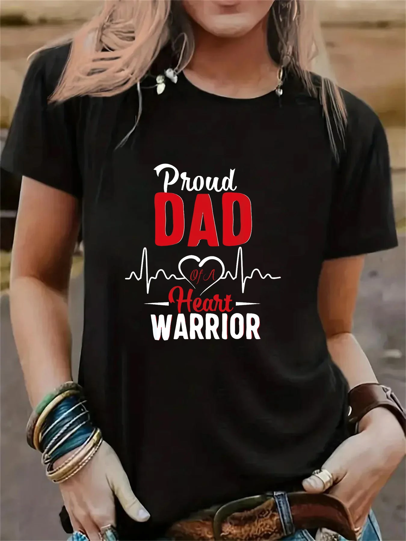 Женская Футболка С Рисунком Proud Dad Of A Heart Warrior CHD, Повседневная Футболка С Короткими Рукавами И Круглым Вырезом