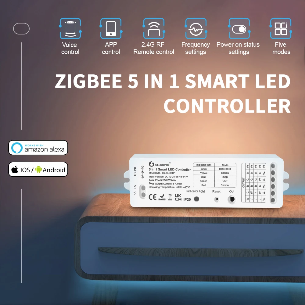 Светорегулятор Zigbee 3,0, Светодиодная лента 5 в 1, одноцветная, RGB/RGBW/RGB + CCT
