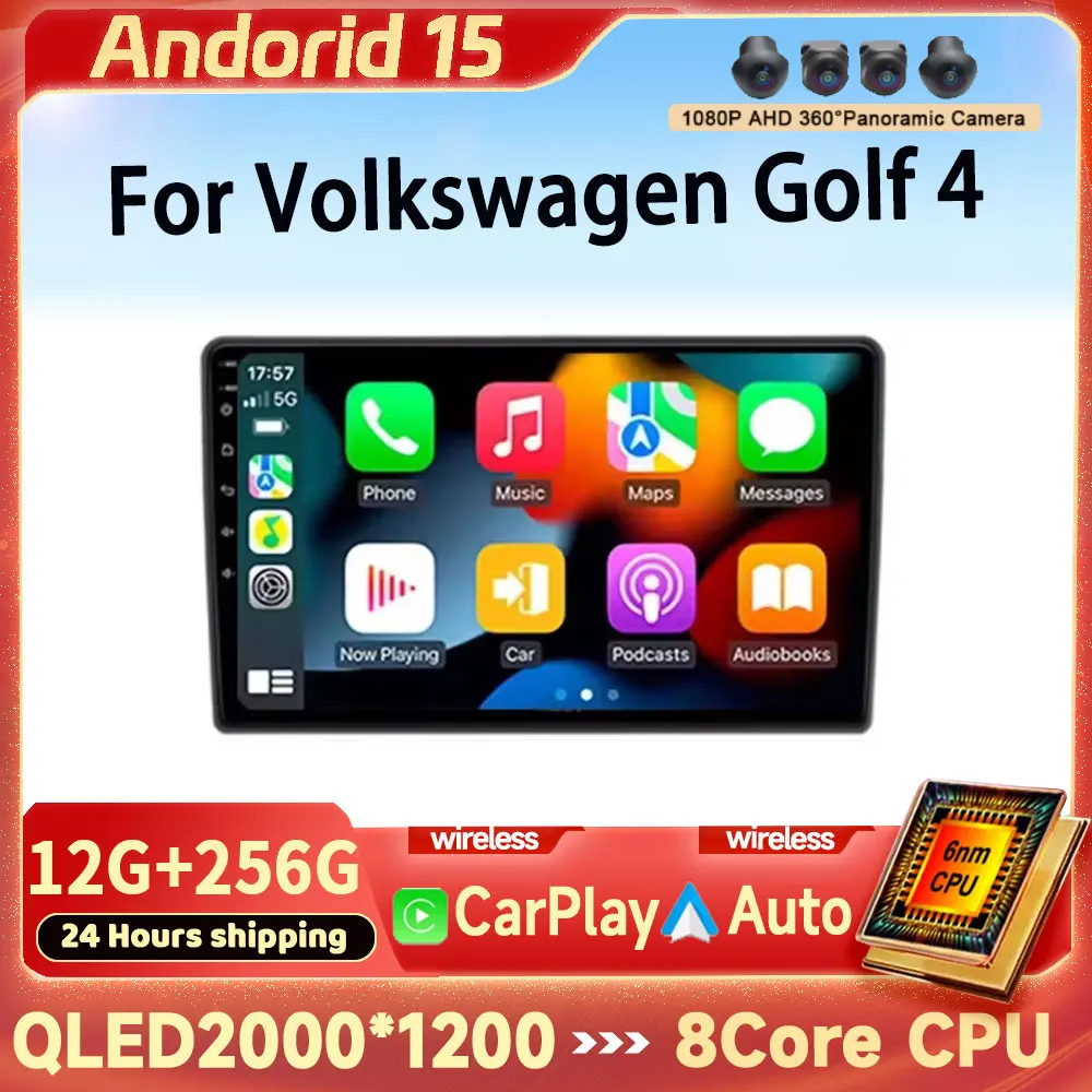 Автомобильный радиоприемник Android 15, мультимедийный плеер для Volkswagen VW Golf 4 IV Jetta MK4 Carplay GPS DSP RDS, авто стерео, беспроводной Carplay