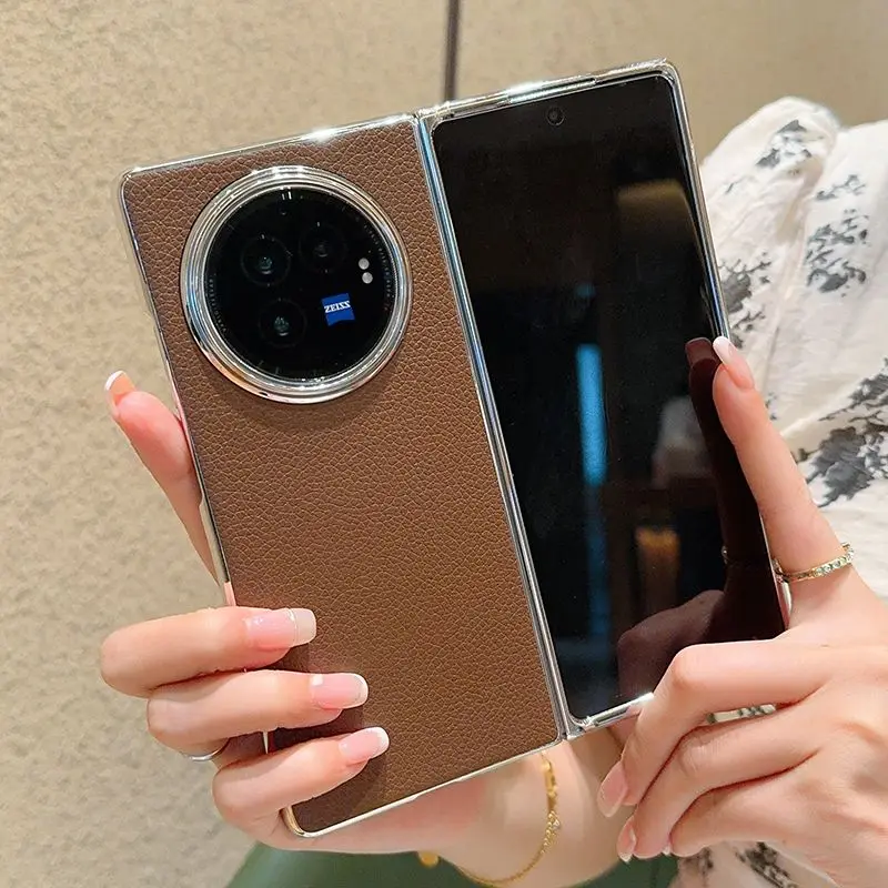 Чехол для VIVO X Fold5, высококачественный кожаный чехол Iychee с гальваническим покрытием, защитный чехол с серебряным краем для Vivo X Fold 3 Pro, противоударный чехол