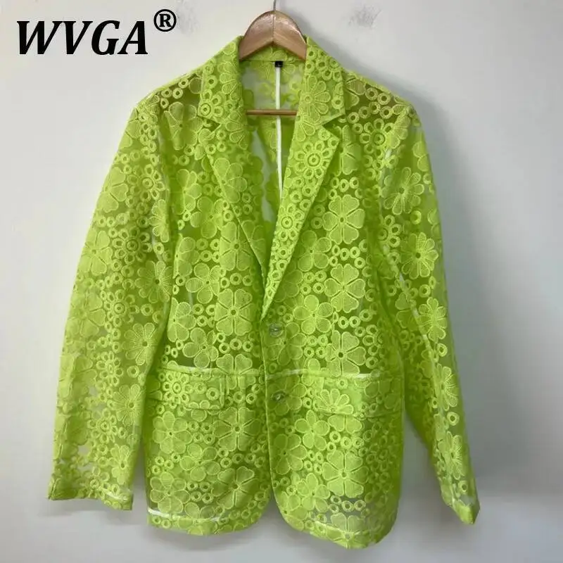 WVGA весна лето новый мужской прилив High Street вышивка сетчатый модный пиджак нишевый шикарный повседневный костюм с длинными рукавами-пальто Ins Y2K W7449