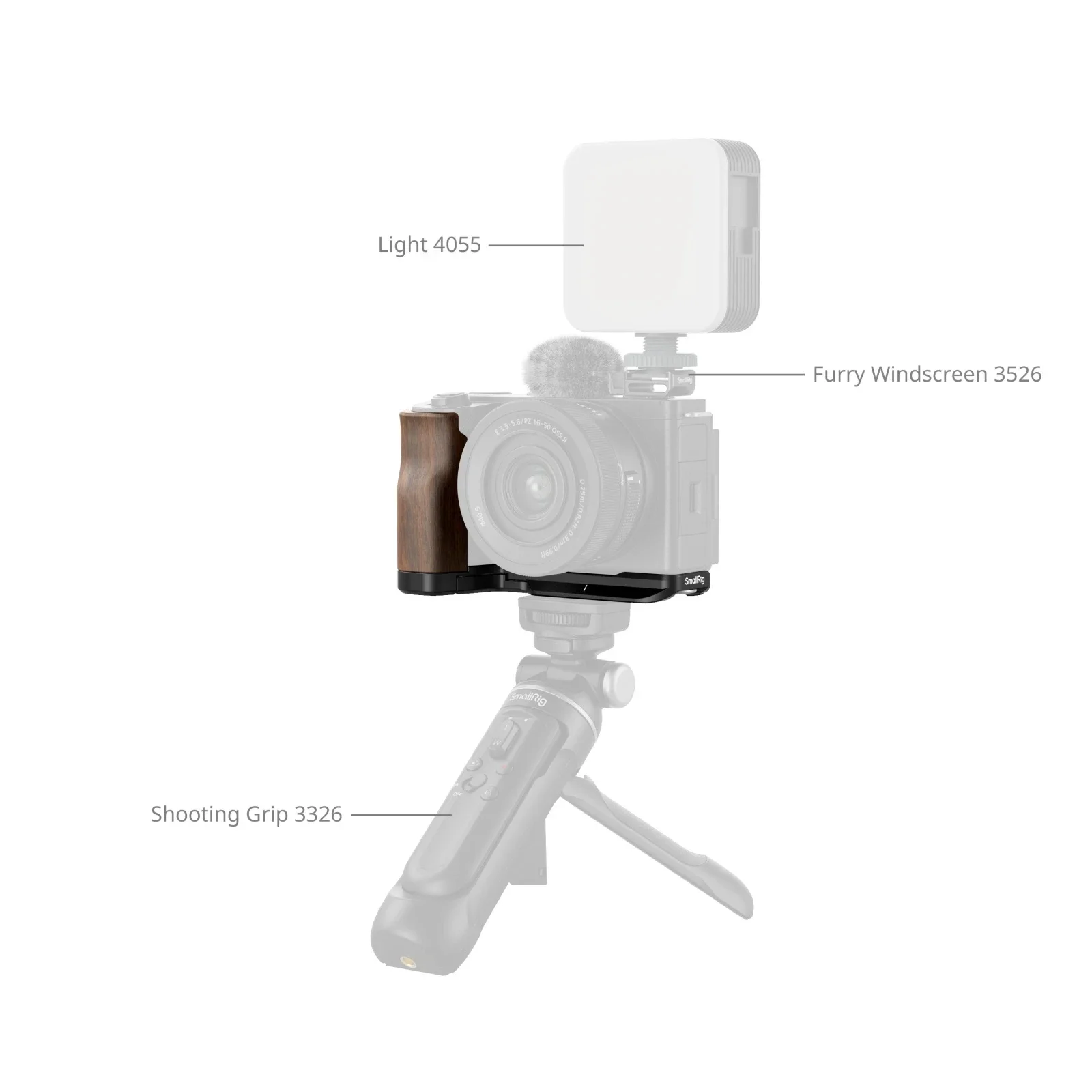 Фото Комплект быстросъемной клетки Smallrig HawkLock для Sony ZV-E10 II L-образная монтажная пластина с опорной пластиной с деревянной ручкой для SonyZV-E10II №3
