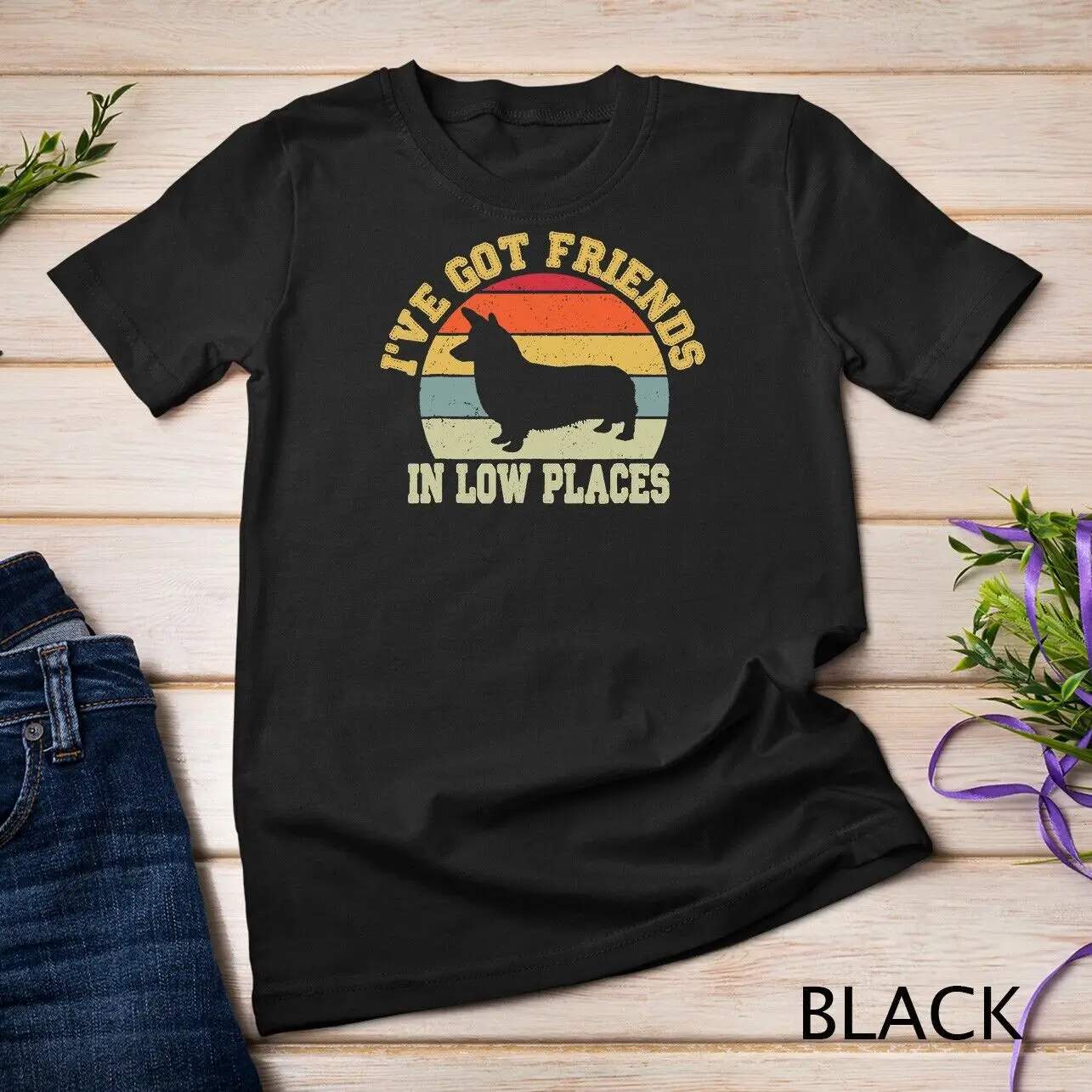 Футболка унисекс, с надписью «I'm Friends In Low Place Vintage Dog Corgi Mom»