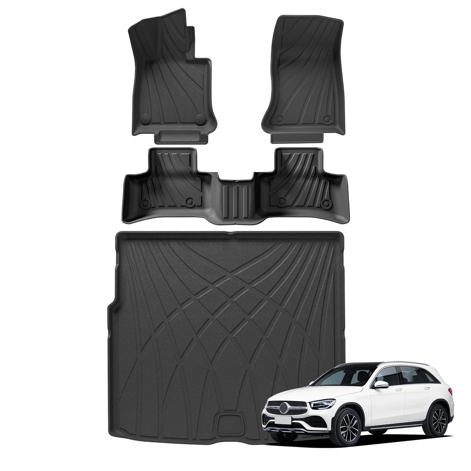 Фото Для Benz GLC 2023 2024 5-местный TPE 3D автомобильный багажник, коврик в багажник, напольные коврики для GLC 300 350e, комплект ковриков для ног, левый руль №2