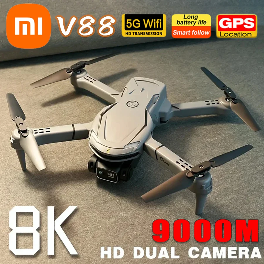 Дрон Xiaomi V88 8K, профессиональный Квадрокоптер с HD антенной и двойной камерой