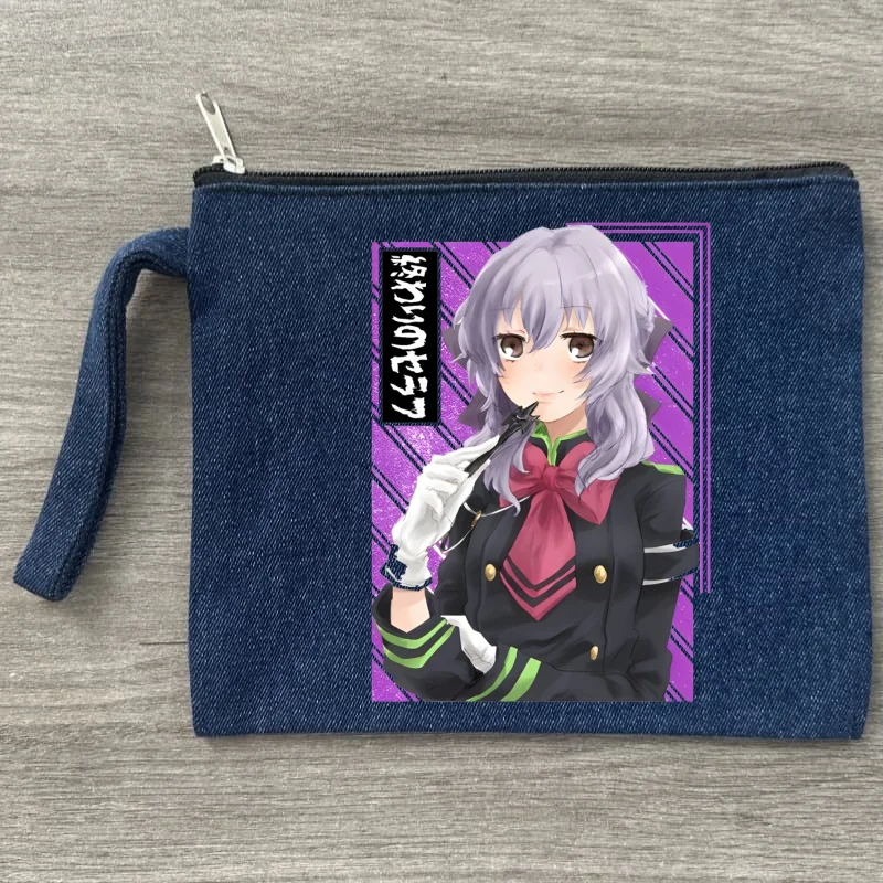 Фото Yoichi Saotome Eraph of The End Shinoa Hiiragi косметичка женская косметичка Kawaii туалетные принадлежности холст органайзер джинсовая сумка на молнии №4