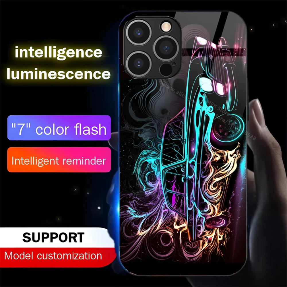Чехол для телефона So Cool Antique Car Design со светодиодной подсветкой и блестящим чехлом для iPhone 16 E 15 14 13 12 11 Pro Max X XR Plus