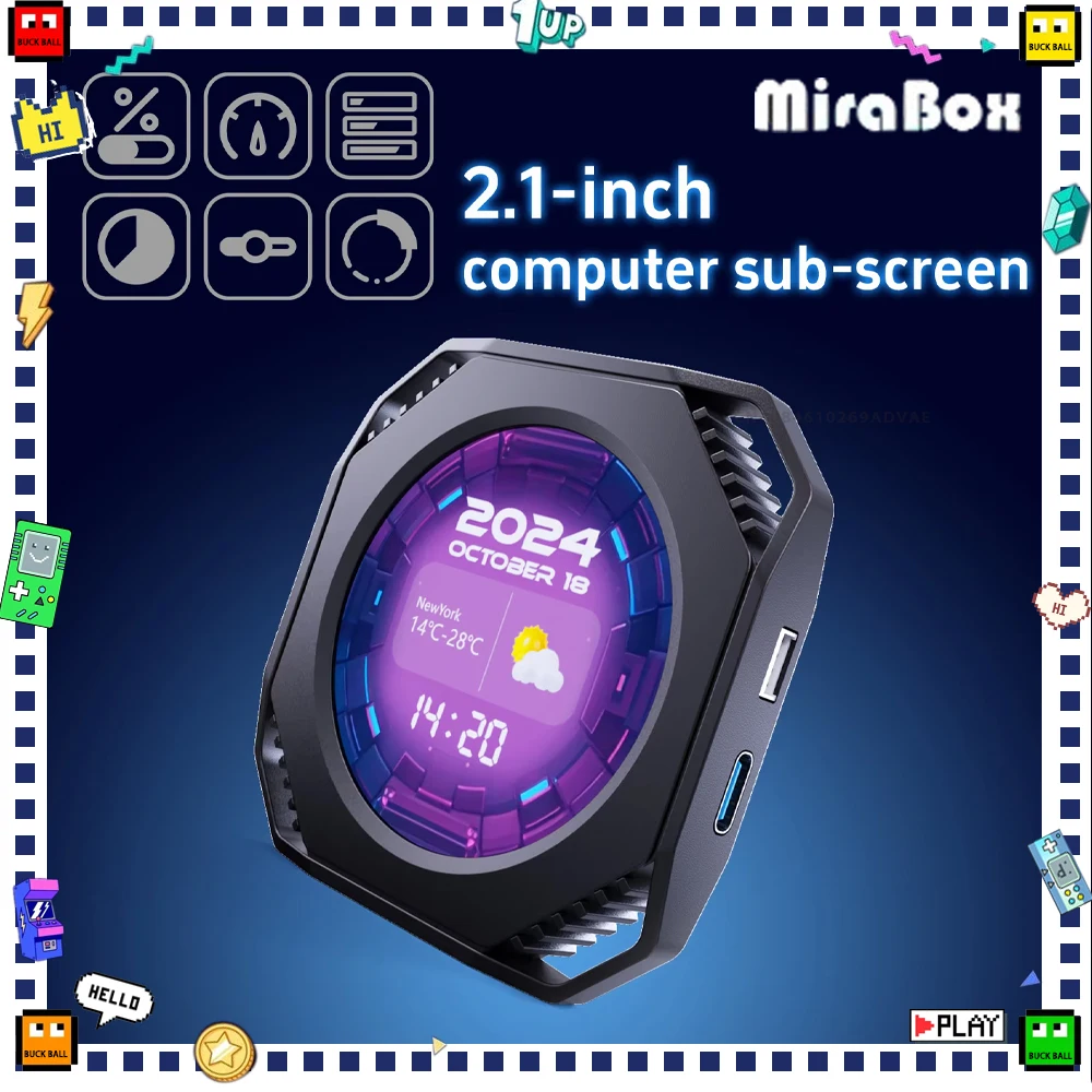 Mirabox DR21 2,1-дюймовый дополнительный экран компьютера, процессор, графический процессор, оперативная память, HDD-дисплей, индивидуальный многотематический USB-монитор 480*480, аксессуар для ПК