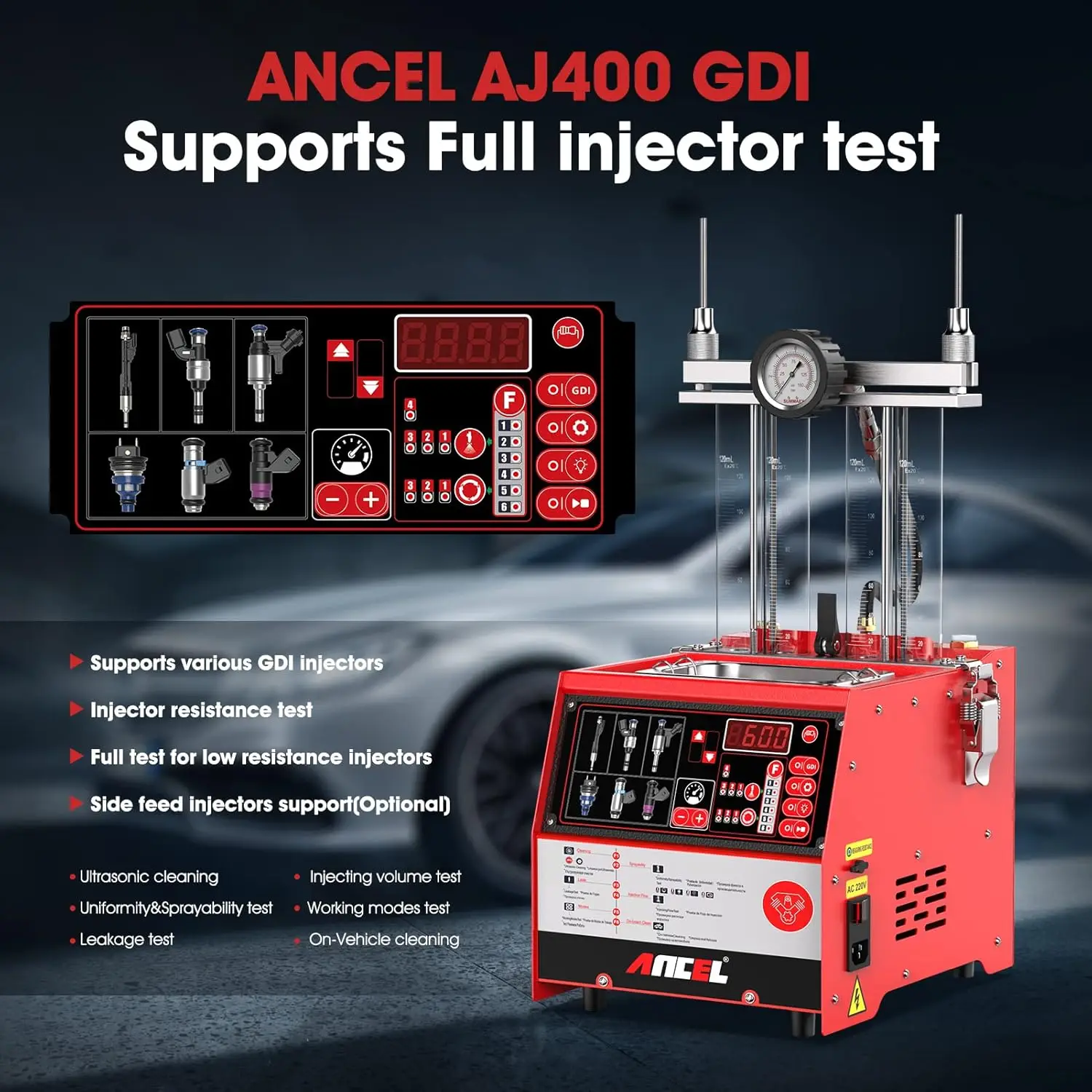 Фото Ancel AJ400 GDI Тестер очистителя запасов Wave 4-цилиндровая ультразвуковая машина для очистки топлива для автомобилей №3