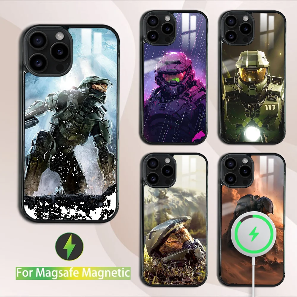 Чехол для телефона U-UNSC H-Halo Game для iPhone 16, 15, 14, 13, 12, 11 Pro Max Plus Mini Magsafe Mirror, беспроводной магнитный чехол