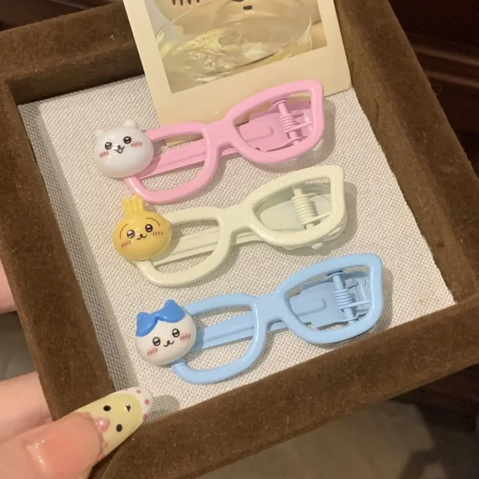 MINISO Chiikawa Usagi, милые очки, заколки для волос, мультяшные студенческие аксессуары для волос в форме сердца для девочек, сладкий высокий внешний вид