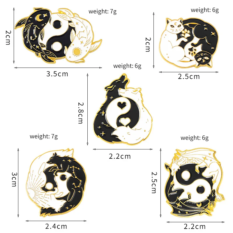 Черно-белые эмалевые булавки Yin Yang на удачу кои панк Готическая брошь значки ювелирные изделия металлический рюкзак на лацкан Одежда подарок для друзей оптовая продажа (art.: 3920c34ba5a2b) - 3920c34ba5a2b