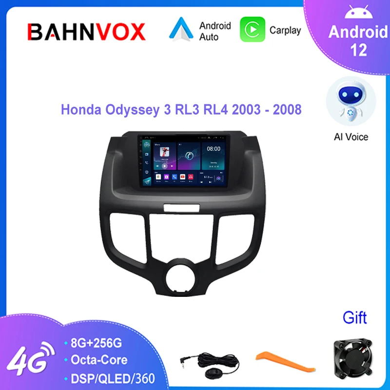 Автомобильный радиоприемник QLED Android 12.0 10,1 дюйма для Honda Odyssey 3 RL3 RL4 2003 2008, GPS-навигация, мультимедийный видеоплеер, стерео головное устройство