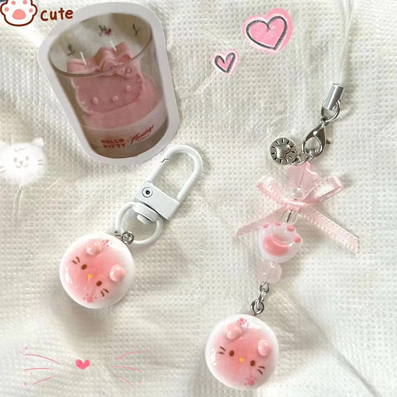 Kawaii Hello Kitty Cookie, цепочка для телефона Sanrio KT, подвеска с бусинами в виде кота, милый чехол для наушников, анти-потерянный ремешок, сумка, декор
