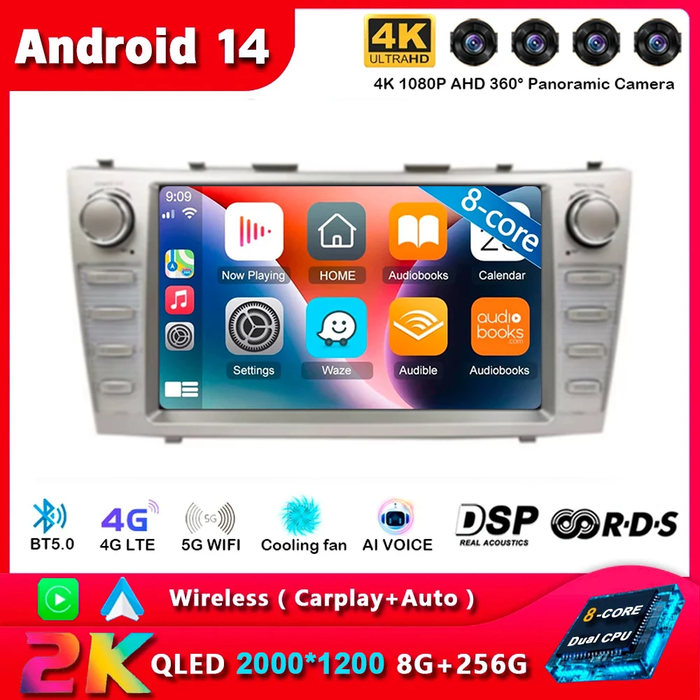 Автомобильный радиоприемник Android 14 для Toyota Camry XV40 Aurion 2007-2011 DSP Carplay, головное устройство, мультимедийный плеер, GPS-навигация, стерео, WIFI