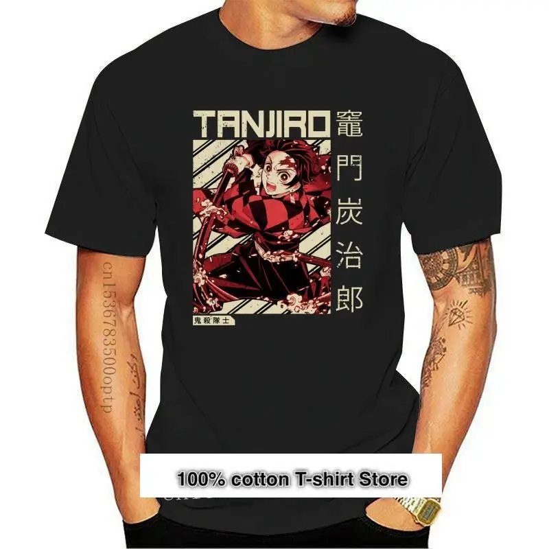 Nuevo Kimetsu No Yaiba cazadora de aliento de agua Tanjiro Profile Black camiseta Retro O cuello camiseta