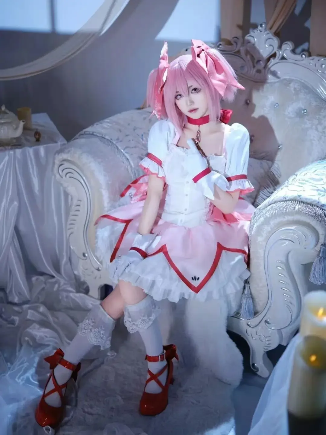 Kaname Madoka Cosplay Costume Wig Anime Puella Magi Madoka Magica Pink Ball Dress Halloween Party Uniform Outfit for Women Girl