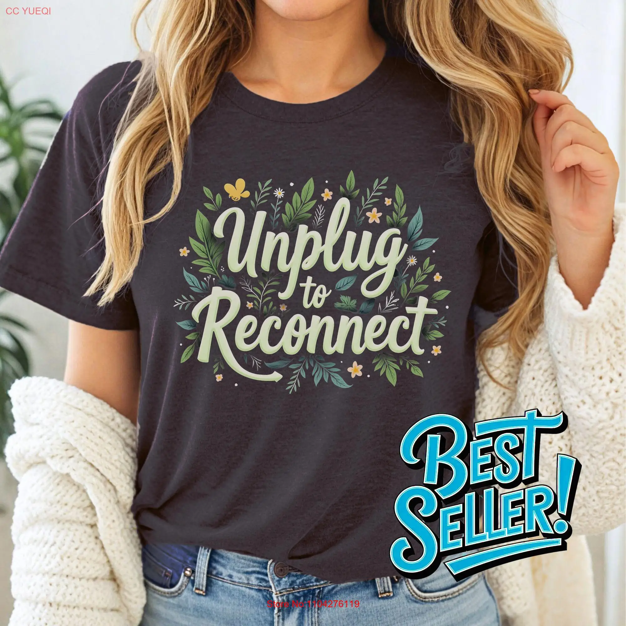 Футболка Unplug to Reconnect Nature Quote for Mindfulness Повседневная одежда для любителей вдохновляющих длинных или коротких рукавов