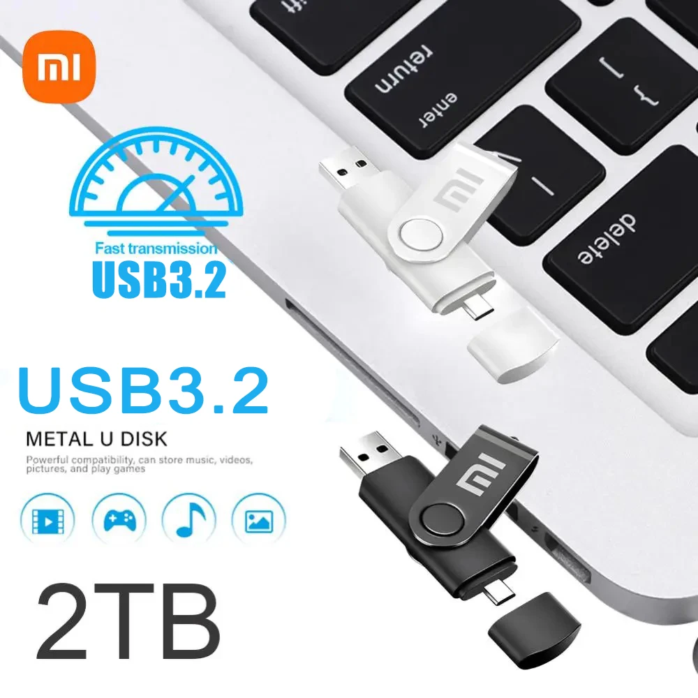 Фото Флэш-накопители Xiaomi 2 ТБ 1TB USB 3,2, новые высокоскоростные переносные металлические флэшки, USB-интерфейс Type-C, водонепроницаемый флэш-диск №2