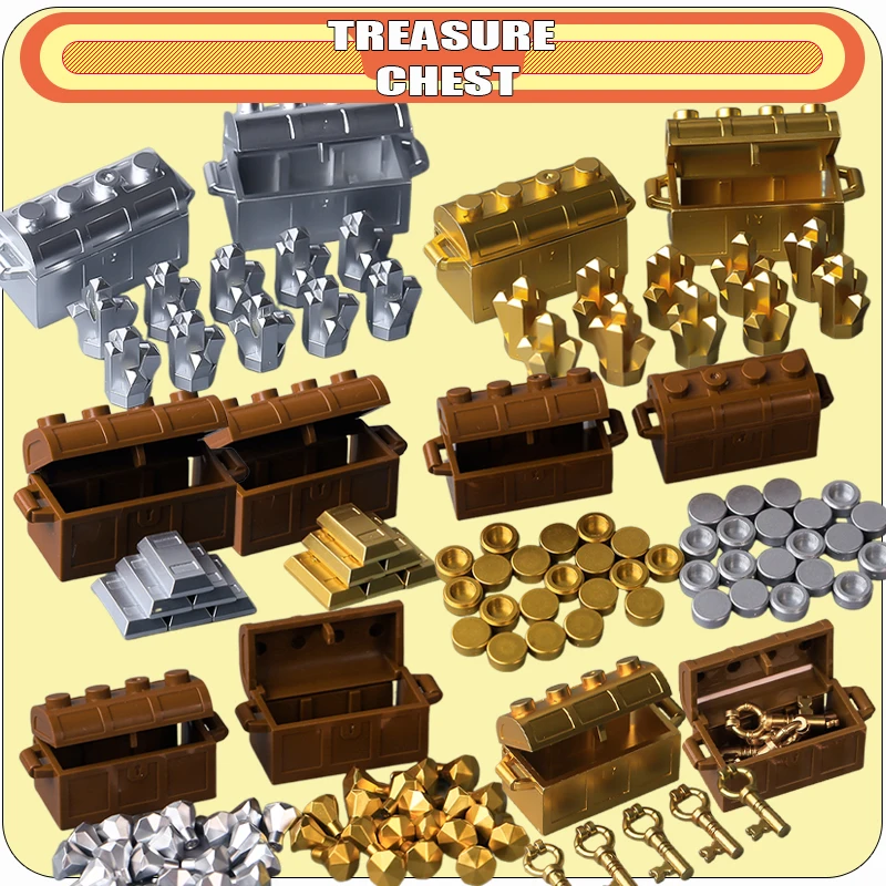 MOC City Treasure Chest Series Строительные блоки Коробка с видом на улицу Ювелирные изделия Золотая шахта Серебряная шахтная монета Ключ-аксессуары DIY Кирпичи Игрушка
