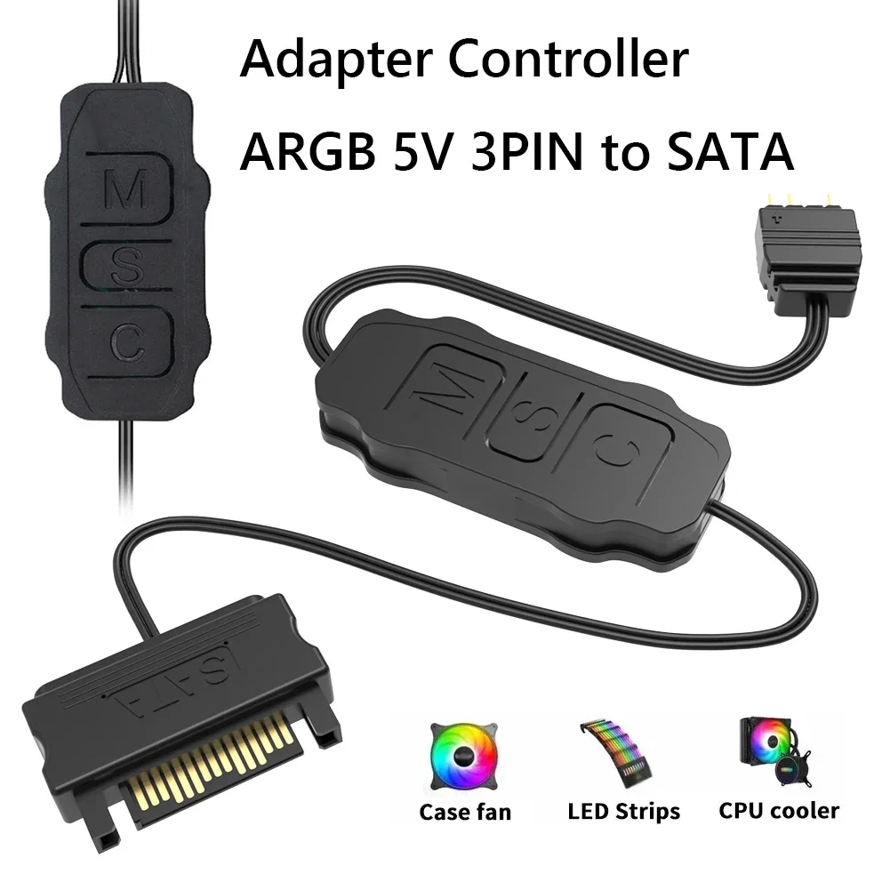 Фото Контроллер ARGB, 5 В, 3 контакта на SATA, блок питания, мини-контроллер RGB, 3 контакта, концентратор для компьютера, ЦП №2