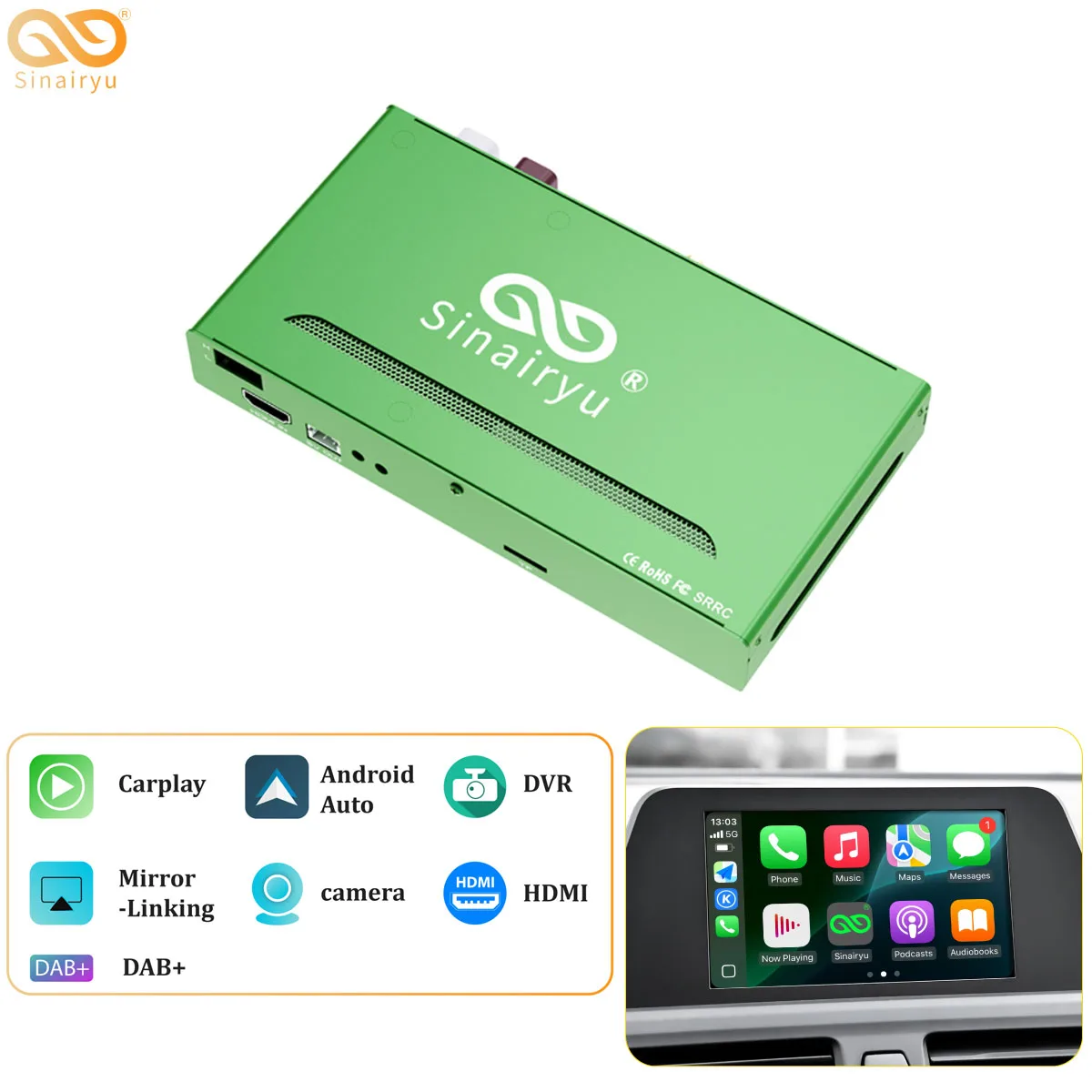 Беспроводной CarPlay Android Auto DAB DVR HDMI Mirror Link для BMW 1-7 серии X1 X3 X5 X6 с EVO