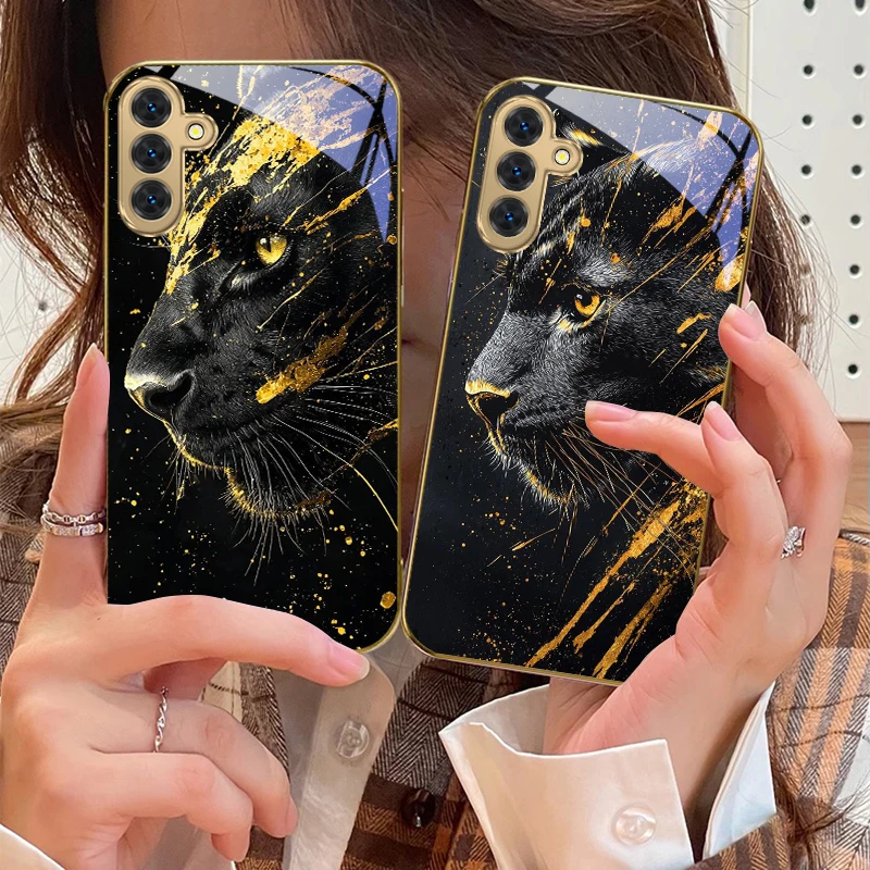 Успокойная черная пантера для Samsung Galaxy S20 FE S21 S22 S23 Plus S24 Ultra 25Ultra S21+ S9+ S22Plus Золотой стеклянный чехол для телефона