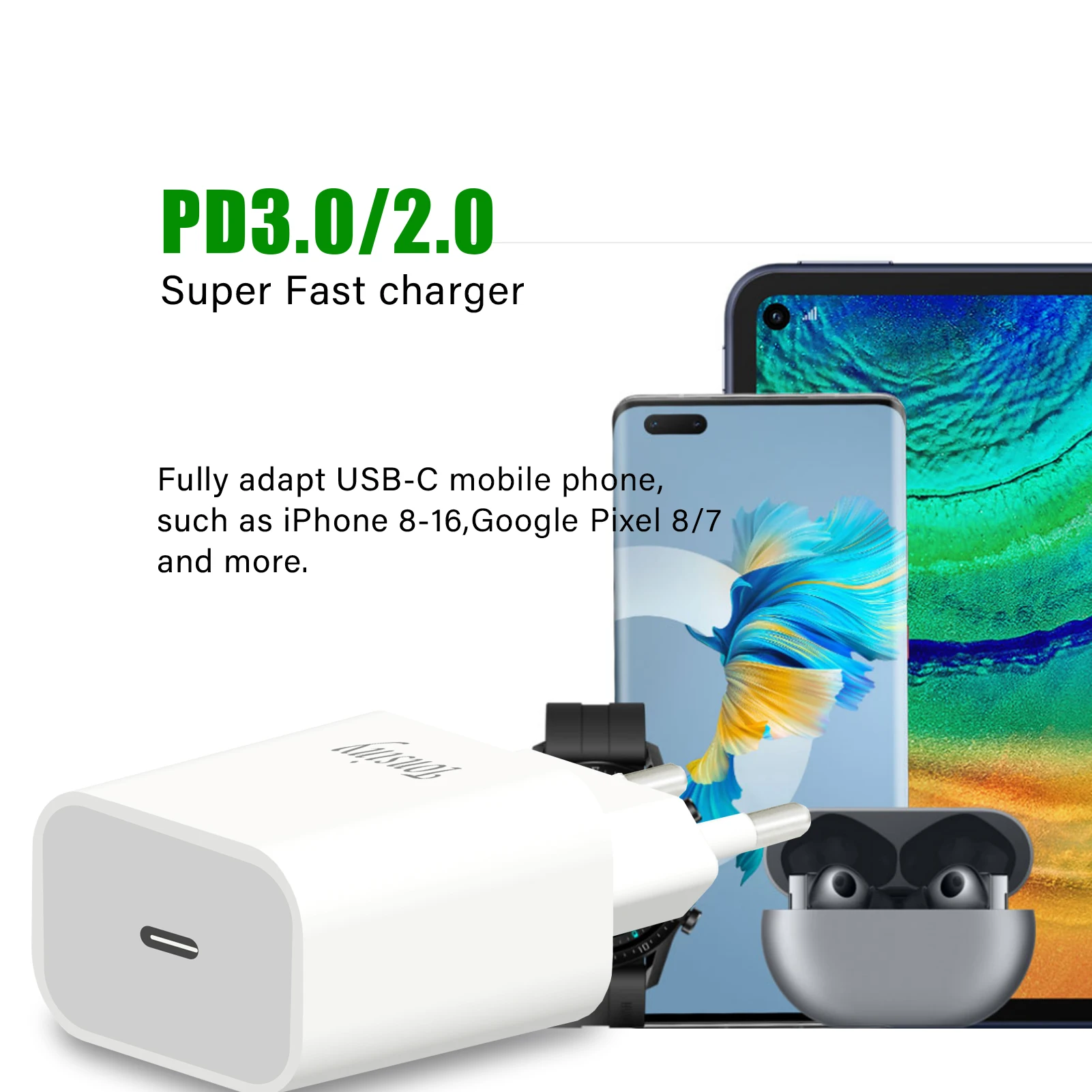Фото Зарядное устройство для iPhone, зарядный блок USB C для iPhone 16 15 14 13 12 11 Pro Plus, быстрое зарядное устройство для iPad, настенная вилка USB Type-C 20 Вт для адаптера Apple, зарядное устройство для iPhone 16 №5
