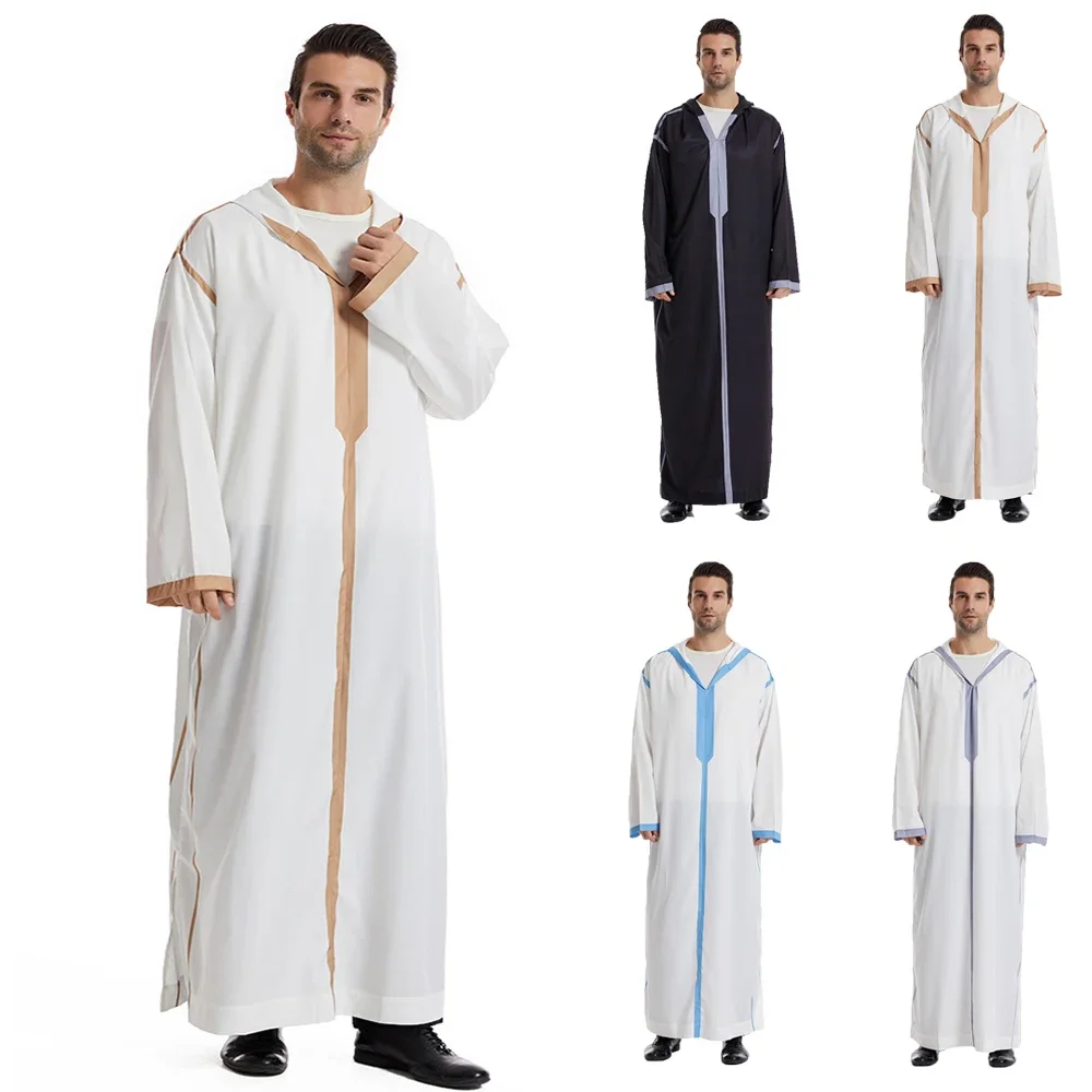 Мусульманская Jubba Thobe, мужская одежда, халат Рамадана, кафтан для мужчин, Саудовская Аравия, Турция, исламская Абая, мужское повседневное свободное платье с капюшоном Мусульманская Мода