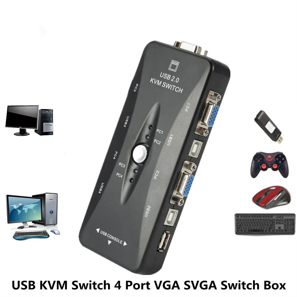Квм-Консоль USB, 4 порта, VGA, USB 2,0 квм-консоль, переключатель мыши, клавиатура 1920*1440, разветвитель Vga, переключатель совместного использования