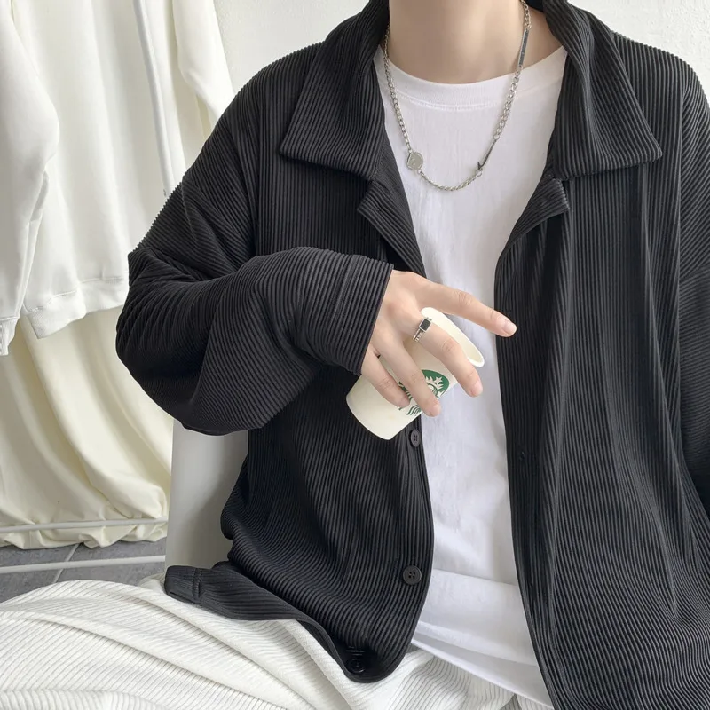 Фото Kaus Berlipat Fashion Pria Kaus Kasual Multiwarna, модная уличная одежда, корейский чехол с рисунком, Kemeja Pria №5