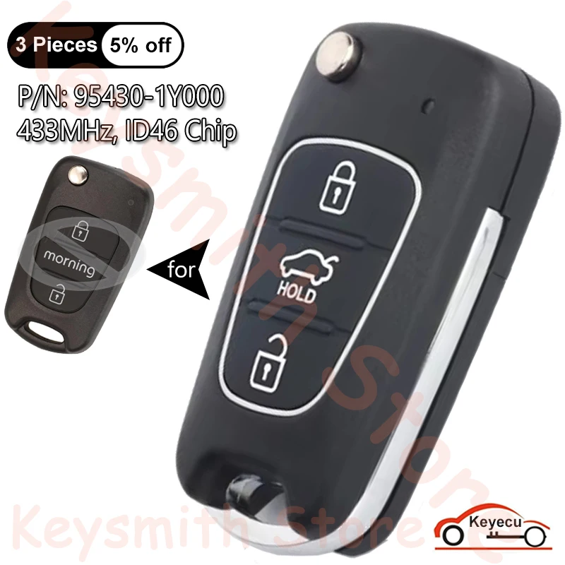 KEYECU 3 кнопки 433 МГц ID46 чип для Kia Picanto Morning 2011 2012 автоматический обновленный откидной пульт дистанционного управления брелок P/N: 95430-1Y000