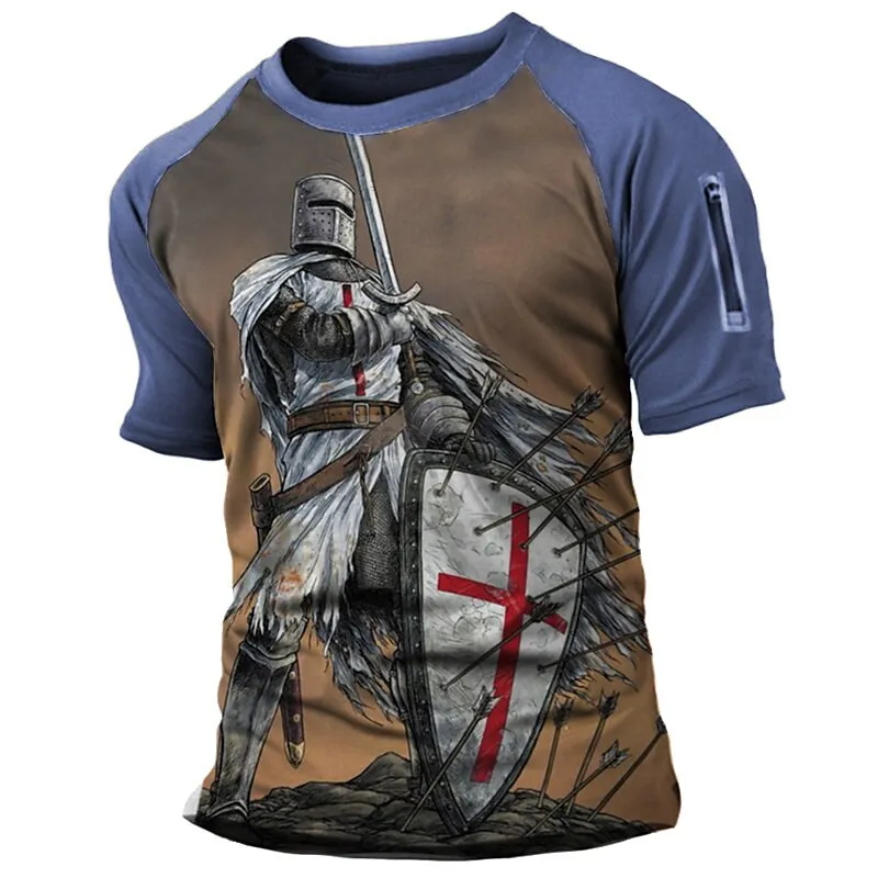 Фото Футболка Templar Crusaders мужская с принтом, модный топ оверсайз с коротким рукавом, уличная Ретро футболка в стиле Харадзюку, с коротким рукавом №3