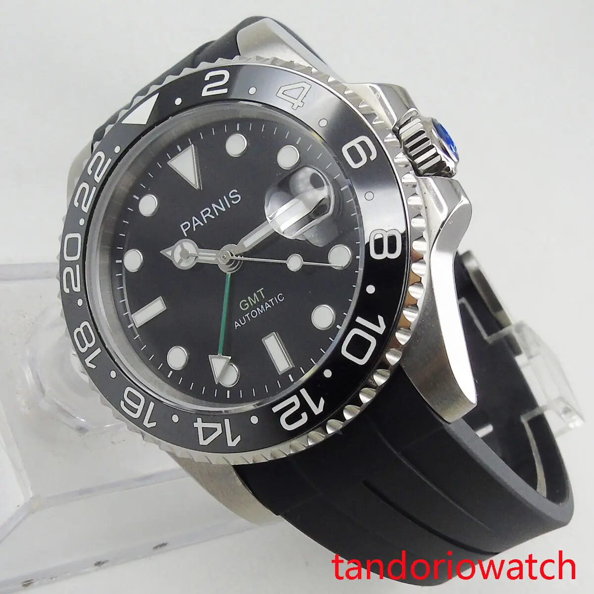 Роскошные мужские наручные часы PARNIS 40 мм GMT стерильный черный циферблат Автоматические зеркальные Мужские наручные часы с вращающейся рамкой ремешок из нержавеющей стали (art.: 3920c2aad4d1b) - 3920c2aad4d1b