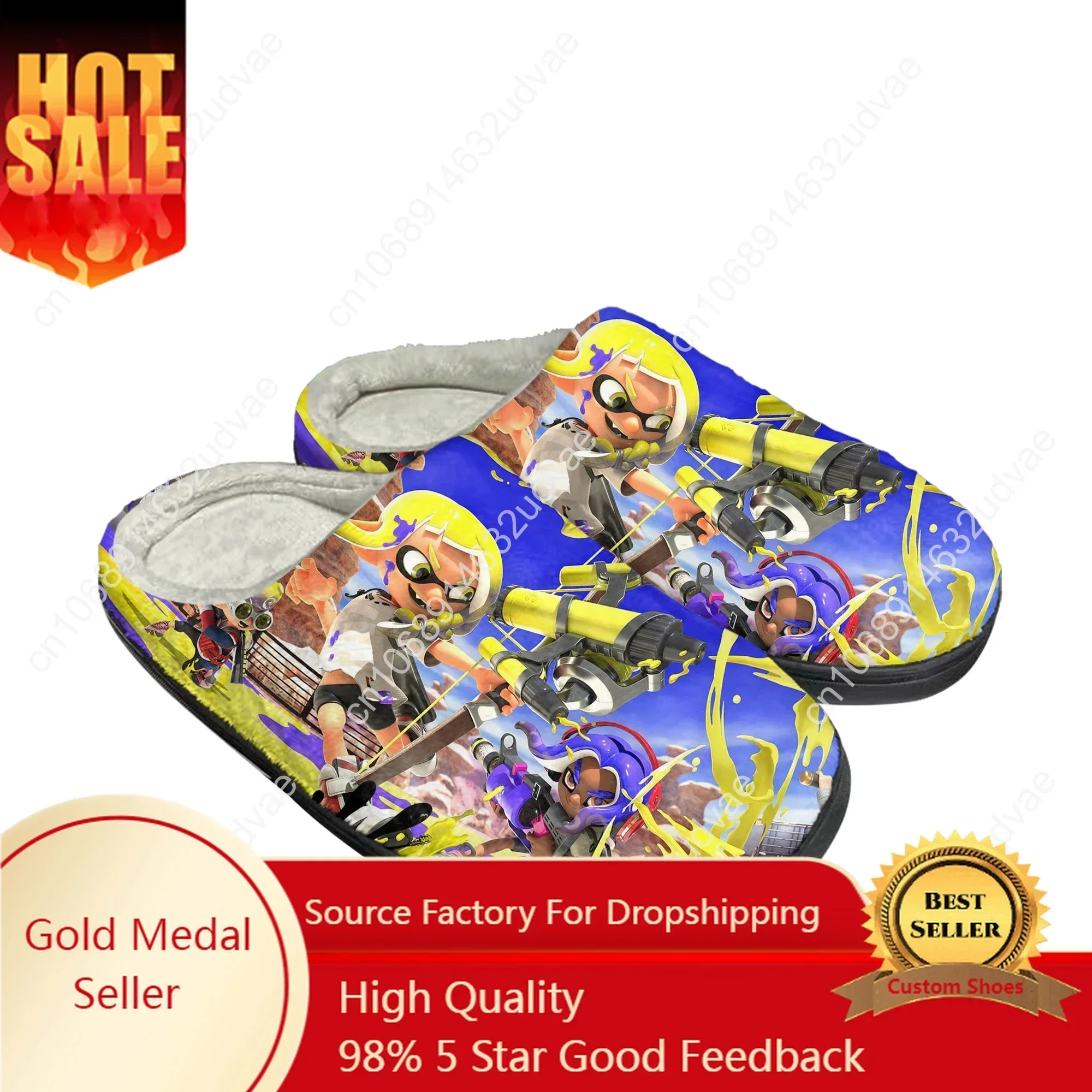 Домашние хлопковые тапочки Splatoons на заказ, мужские и женские сандалии, плюшевая повседневная теплая обувь для спальни, термотапочки высокого качества