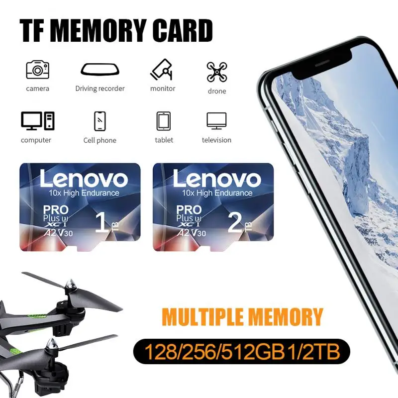 Фото Lenovo 1TB 2TB Micro TF SD-карта 256 ГБ Micro TF/SD-карта класса 10 Высокоскоростная SD-карта 128 ГБ Флэш-памяти TF-карта 512 ГБ для планшета №2