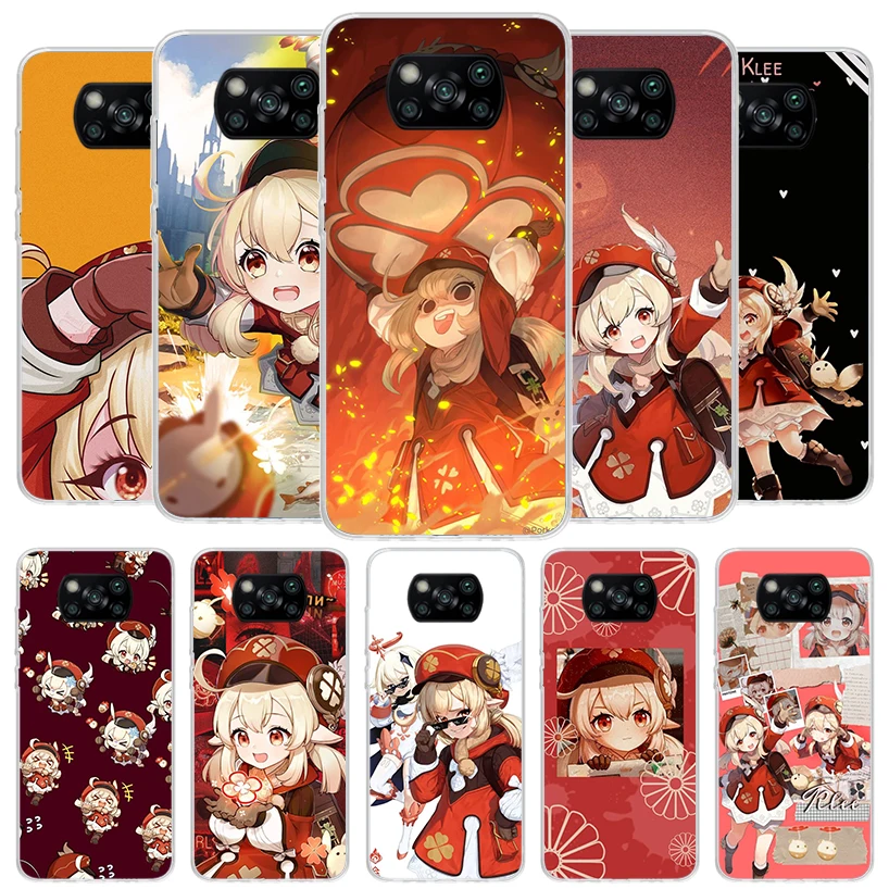 Чехол Genshin Impact Klee для телефона Xiaomi Poco X6 X5 X4 Nfc X3 Pro F6 F5 F4 Gt F3 F2 F1 M5S M4 M3 Soft Fundas Shell