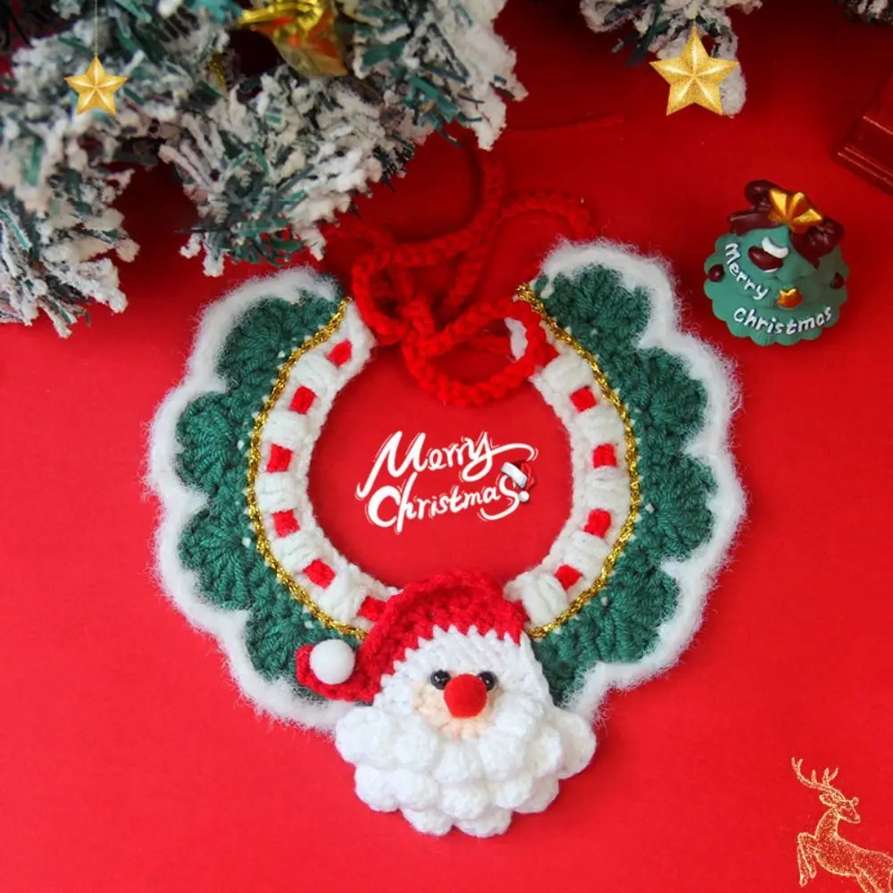 Фото New Christmas Pet Collar Hand-knitted Adjustable Cat Necklace Delicate Cartoon Pet Accessories Kitten №4