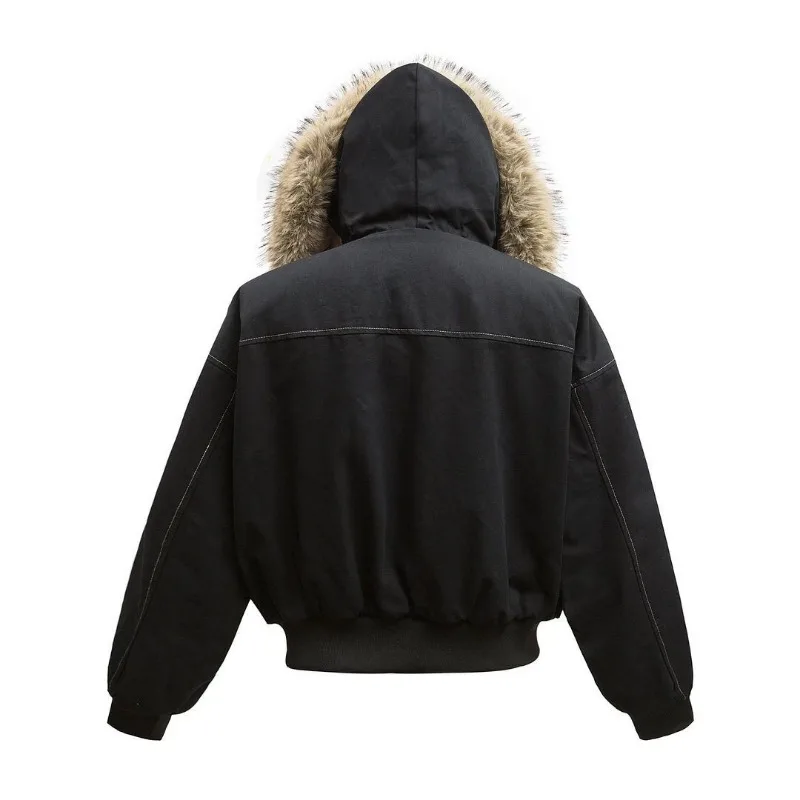 Фото Y2K Новая американская куртка с меховым воротником Cleanfit из искусственного меха норки с капюшоном и хлопковой подкладкой, мужская короткая куртка в стиле готический ретро в стиле хип-хоп №3