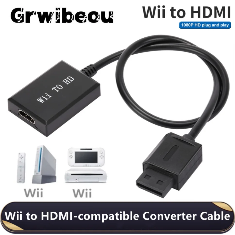 Адаптер Grwibeou HD 1080P Wii в HDMI-совместимый кабель преобразователя для ПК HDTV монитора Wii в HDMI-совместимый адаптер преобразователя