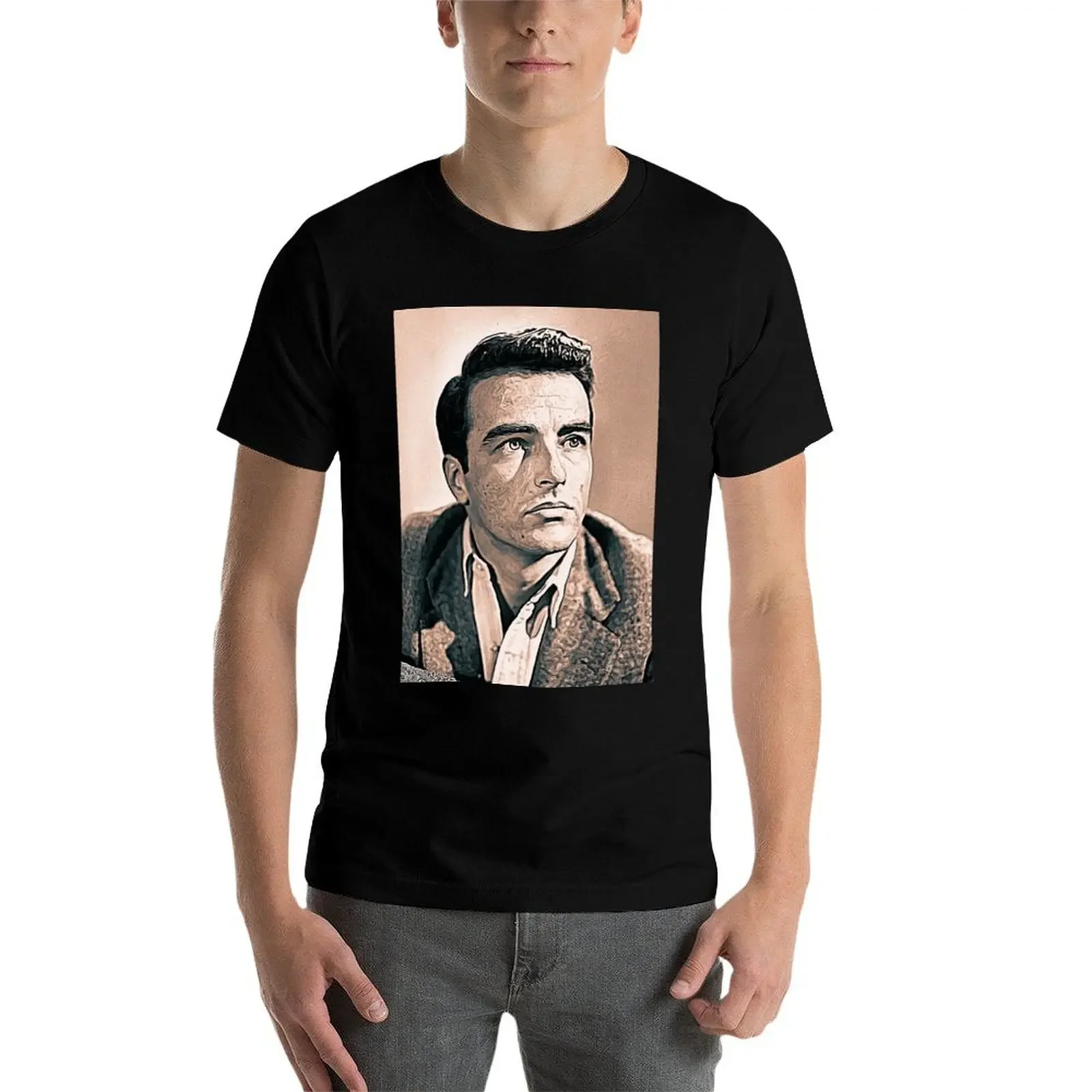 Фото Montgomery Clift Art - винтажная краска - футболка D85, хлопковые футболки с рисунком, летняя одежда, черные большие и высокие футболки для мужчин №3