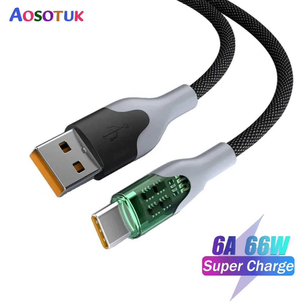 66W 6A Кабель USB Type C для быстрой зарядки для Xiaomi Redmi POCO Huawei Honor OPPO VIVO OnePlus Зарядное устройство для мобильного телефона Кабель USB C 1M