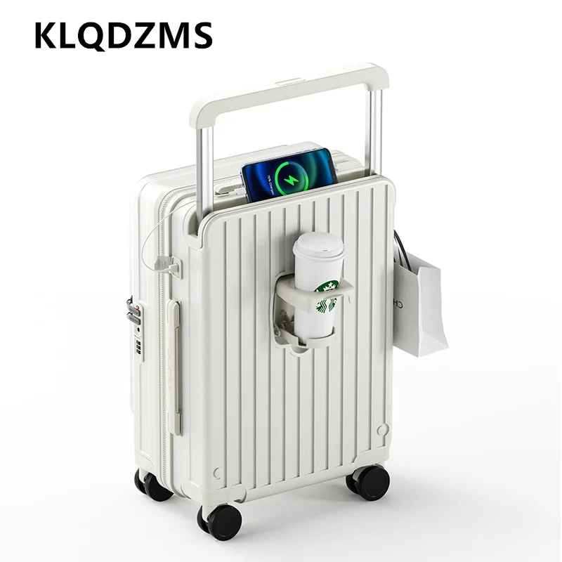 Фото KLQDZMS чемодан с зарядкой через USB, 20-дюймовый чемодан для ноутбука с передним отверстием, многофункциональный женский чемодан на колесиках 24 