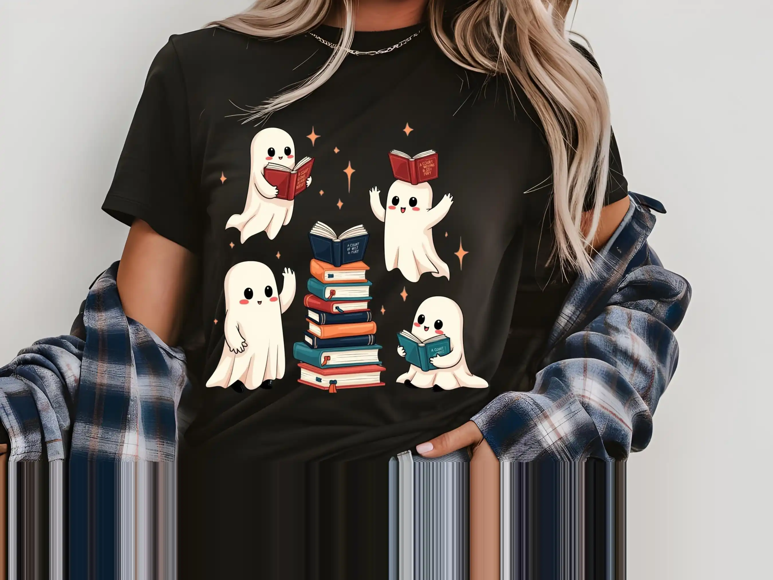 Футболка для чтения призраков Acotar Bookish Book Reader Хэллоуин Ghosts Bookreader