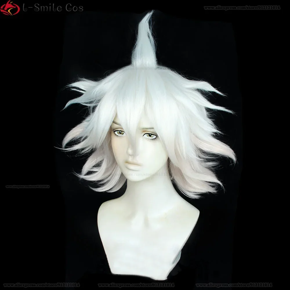 Фото Аниме Danganronpa 2 Nagito Komaeda Косплей Парик Komaeda Nagito Белый Градиент Розовый Термостойкие Парики из Синтетических Волос + Кепка Для Парика №3