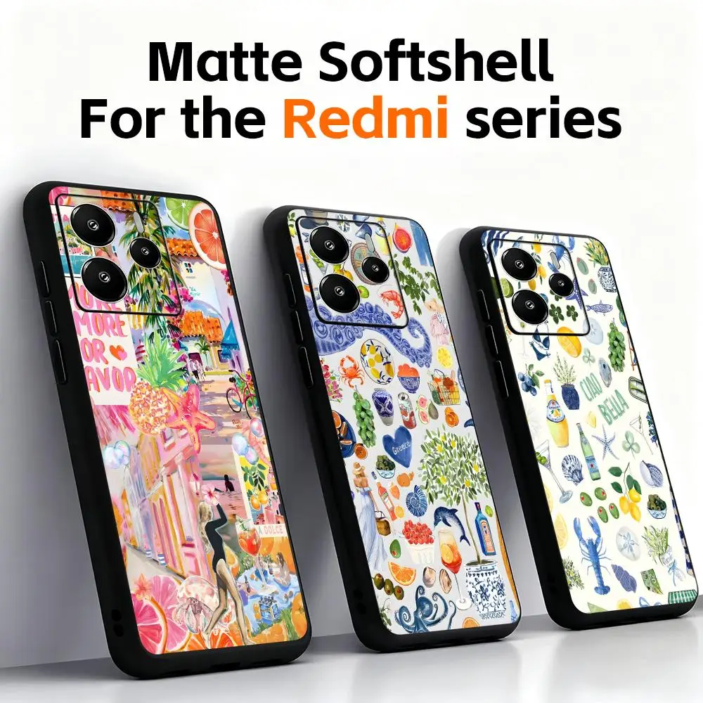 Мягкий черный чехол для телефона Ocean Wine Glass Lemon для Redmi Note 11 12 13 14Pro Plus S 5G 14C A3