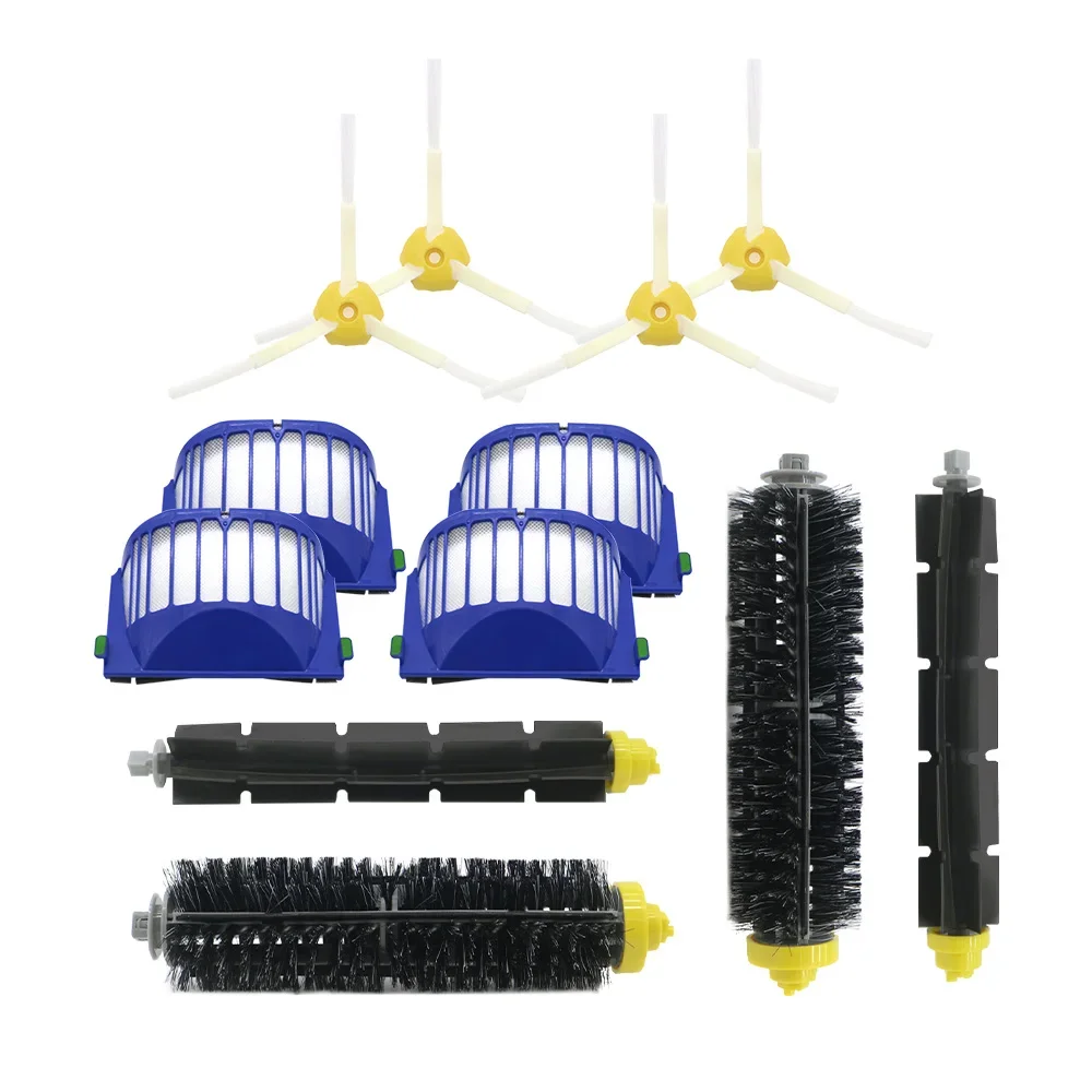 4 синих фильтра AeroVac + 2 комплекта основной щетки + 4 боковые щетки для IRobot Roomba 600 Series 620 630 650 660, сменные аксессуары
