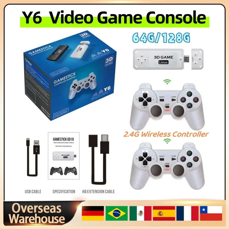Y6 Ретро игровая консоль 4K HD TV Video Game Stick 2,4G Беспроводной контроллер Портативная ретро-ручная игровая консоль 64/128G Подарок