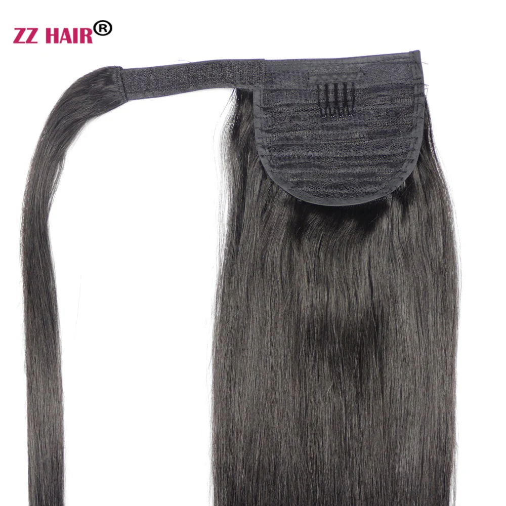 Фото ZZHAIR 100% бразильские человеческие волосы для улучшения 16-24 дюймов, волшебная обертка вокруг конского хвоста, 140 г №4
